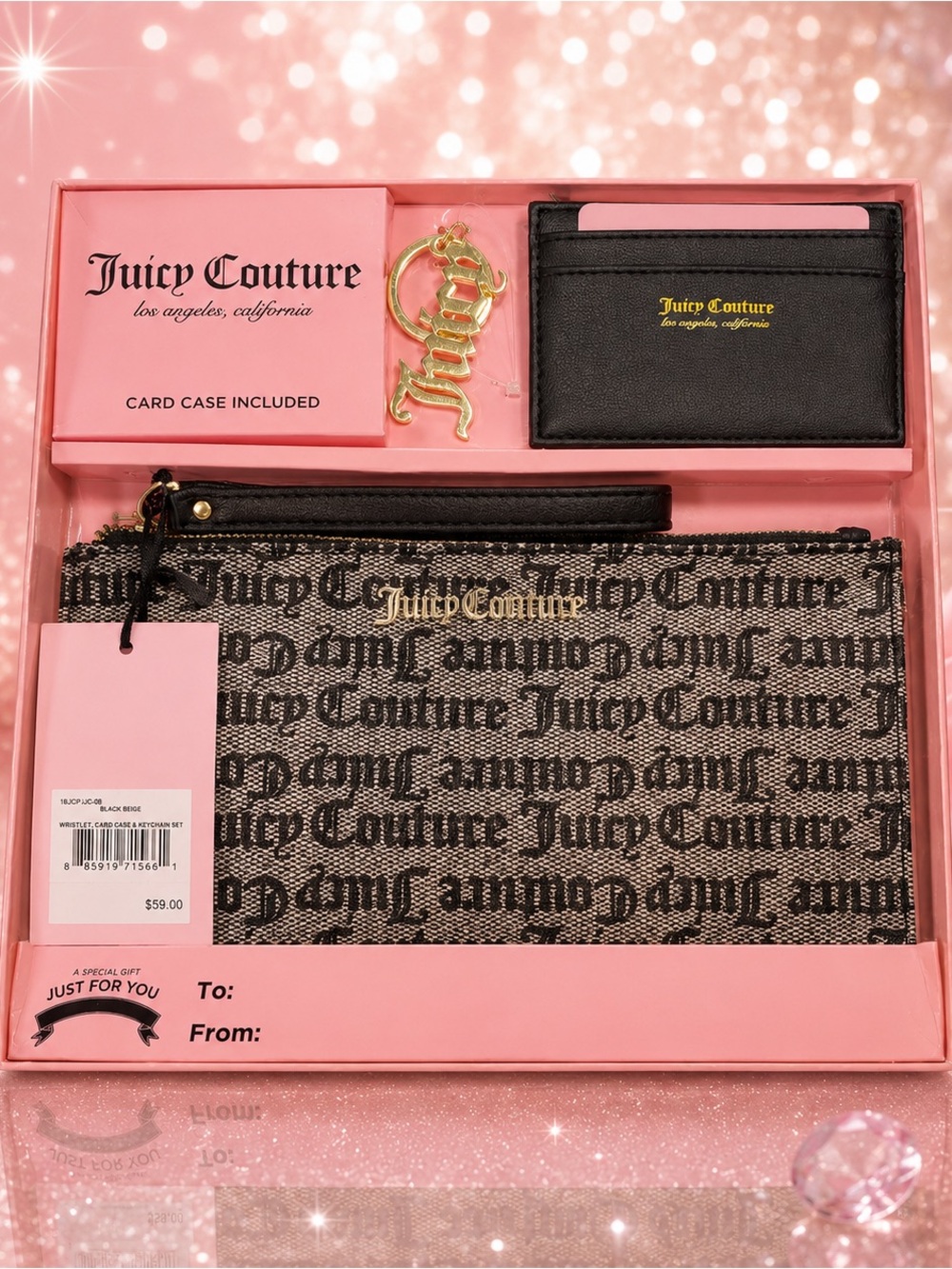 Juicy Couture Black and Pink Logo Card & Key Holder Set